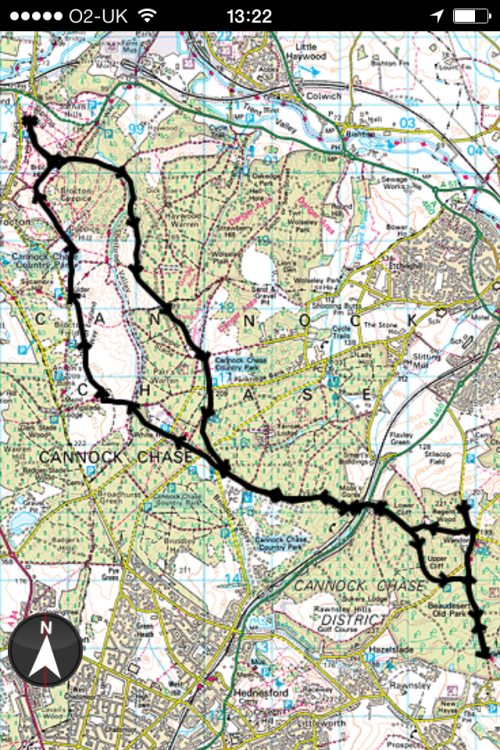 ViewRanger tace of the route I took. Start & Finish at top left, Castle Ring trig at bottom right