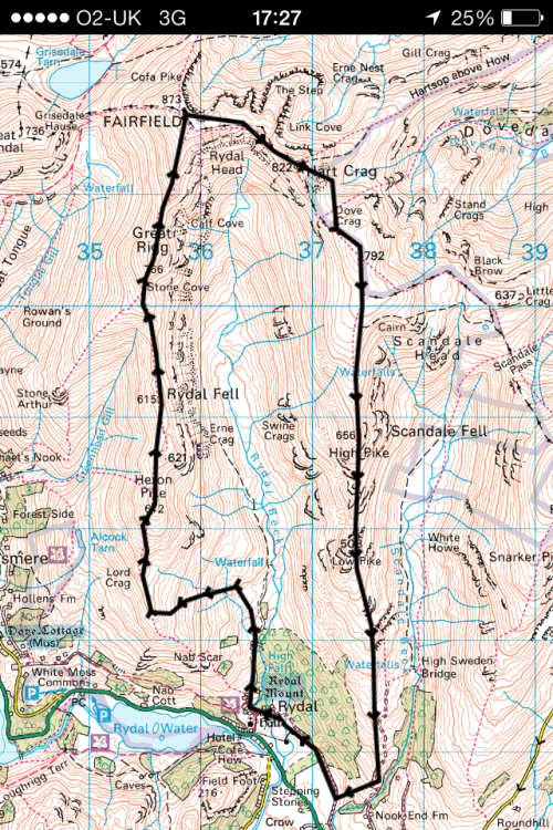 ViewRanger trace of route. Trace went a bit AWOL just after Hart Crag as I followed the ridge!